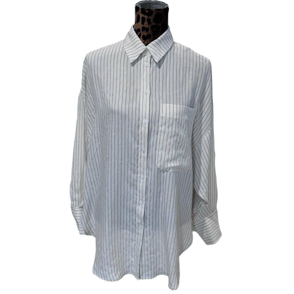 Solai The Label Polyester Button Down Oversized Shirt Striped Style T9281 Sz S